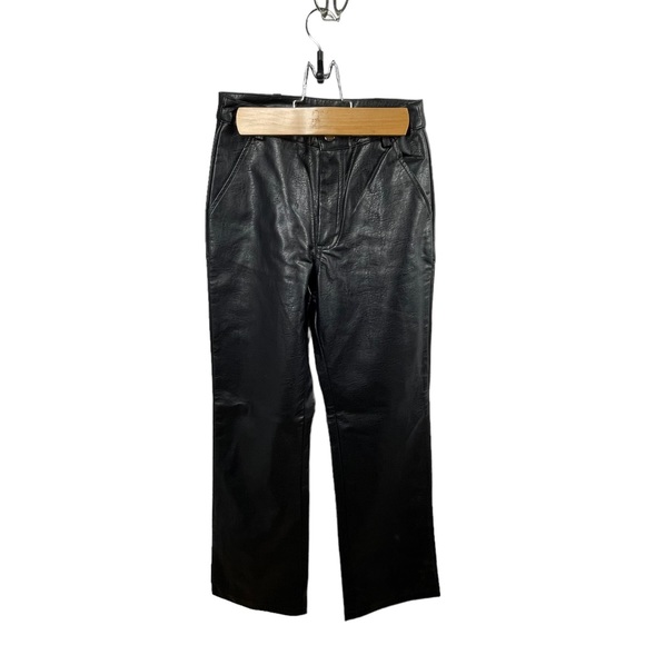 Princess Polly Black Vegan Leather Macey Straight Leg Pants - Picture 3 of 6